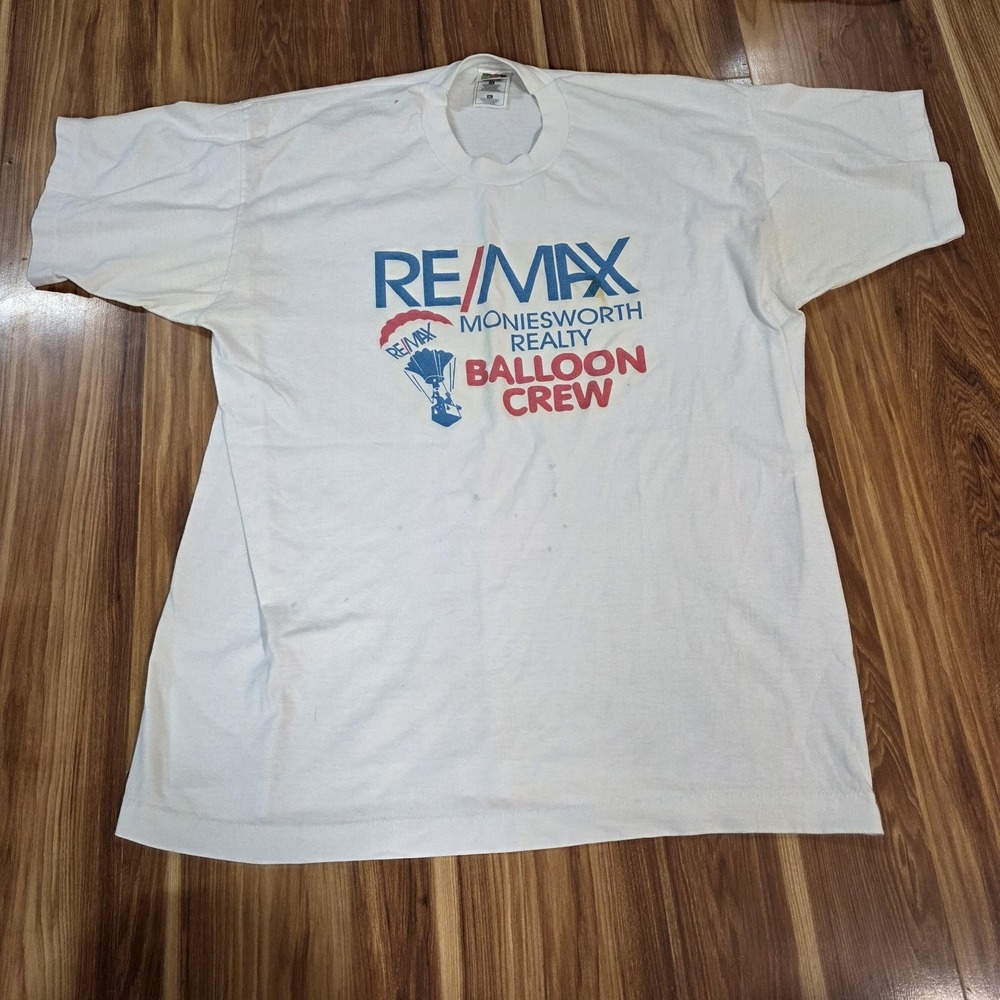 Vintage RE/MAX Balloon Crew Shirt Mens XL White Fruit Of The Loom Realty 90s